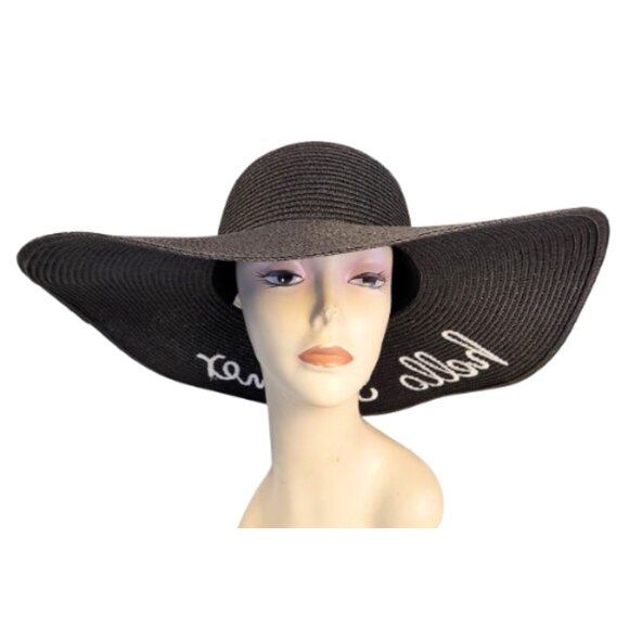 LUCKY 7 "Hello Summer" Black Floppy Summer Beach Hat - 100% Paper - Women's OS - Picture 3 of 8